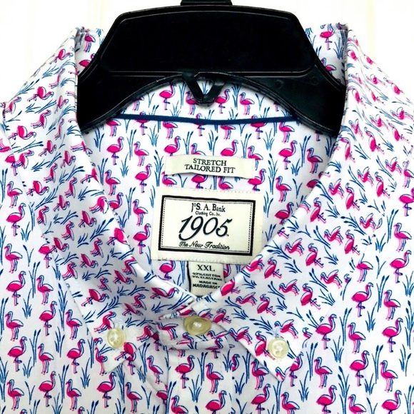 JoS.A.Bank Tailored SS Button-Down Flamingo Shirt - Picture 3 of 6